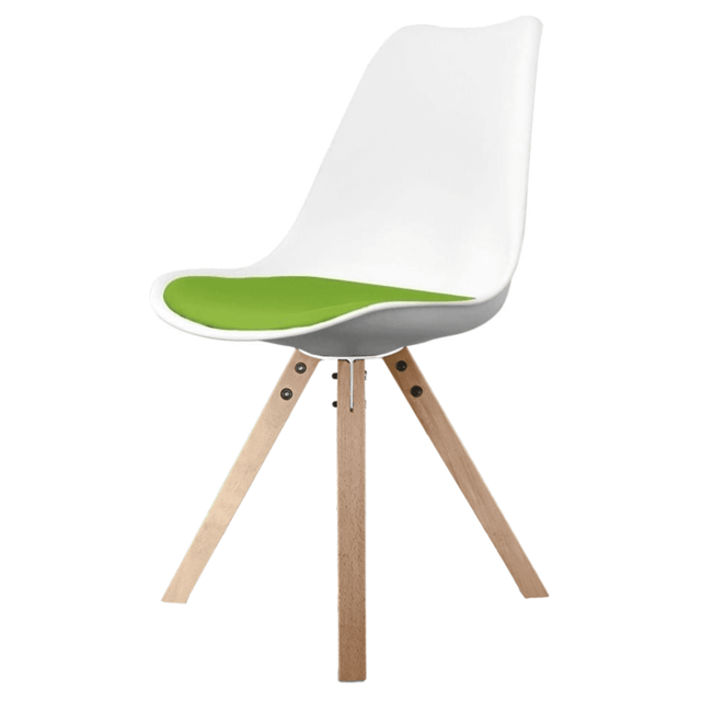 "Fusion Living Soho White and Green Dining Chair with Square Pyramid Light Wood Legs "