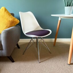 "Fusion Living Soho White and Aubergine  Purple Plastic Dining Chair with Chrome Metal Legs "
