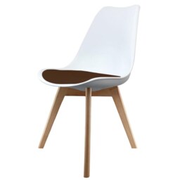 "Fusion Living Soho White and Chocolate Brown Plastic Dining Chair with Squared Light Wood Legs - interlock "