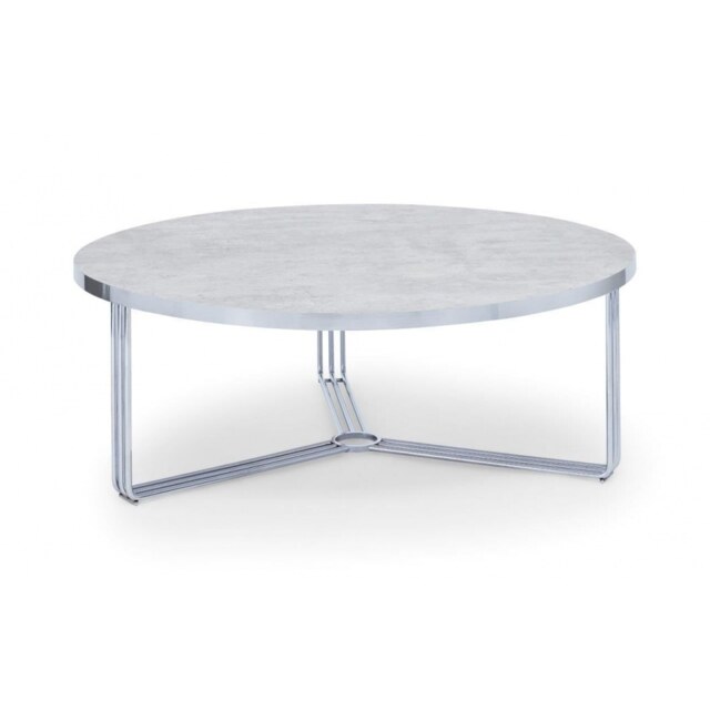 Gillmore Deco - Large Circular Coffee Table With Pale Stone Top And Polished Chrome Table Top Finish: Pale Stone, Frame Colour: Polished Chrome