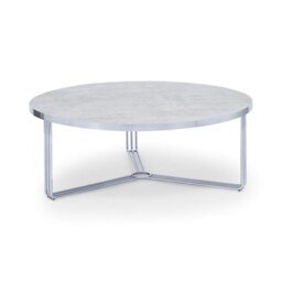 Gillmore Deco - Large Circular Coffee Table With Pale Stone Top And Polished Chrome Table Top Finish: Pale Stone, Frame Colour: Polished Chrome