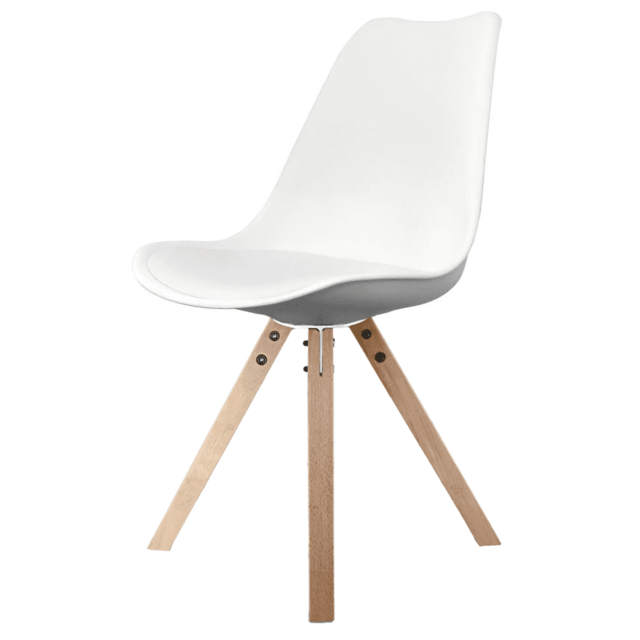 "Fusion Living Soho White Plastic Dining Chair with Square Pyramid Light Wood Legs "