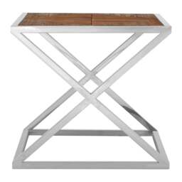 "Fusion Living Distressed Fir Wood Side Table with Silver Frame "