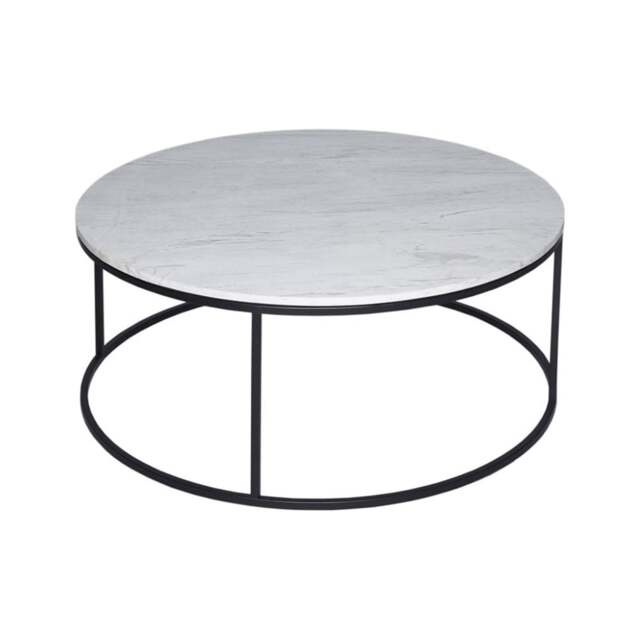 "Gillmore White Marble and Black Metal Contemporary Circular Coffee Table "