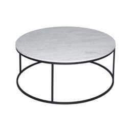 "Gillmore White Marble and Black Metal Contemporary Circular Coffee Table "