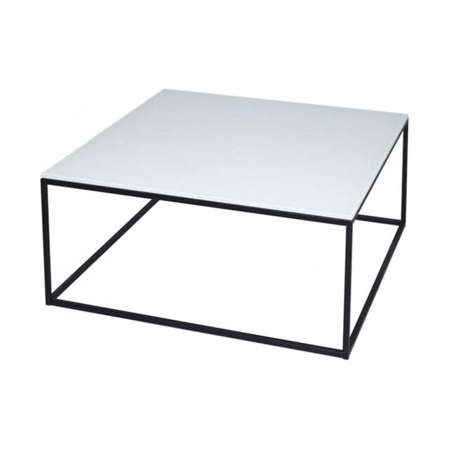 "Gillmore White Glass and Black Metal Contemporary Square Coffee Table "