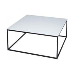 "Gillmore White Glass and Black Metal Contemporary Square Coffee Table "