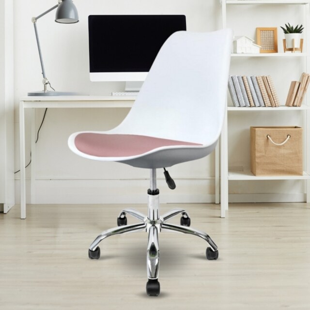 "Fusion Living Soho White and Blush Pink Plastic Desk Chair with Swivel Base "