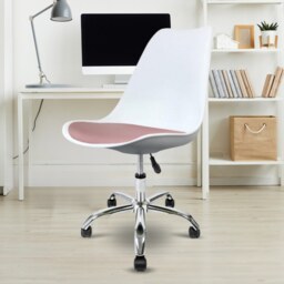 "Fusion Living Soho White and Blush Pink Plastic Desk Chair with Swivel Base "