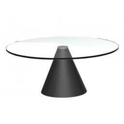 "Gillmore Round Clear Glass Coffee Table with Conical Black Base "