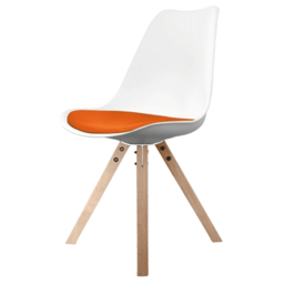 "Fusion Living Soho White and Orange Dining Chair with Square Pyramid Light Wood Legs "