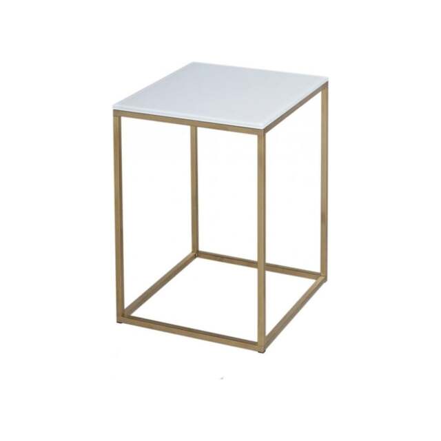 "Gillmore White Glass and Gold Metal Contemporary Square Side Table "