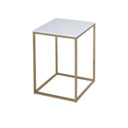 "Gillmore White Glass and Gold Metal Contemporary Square Side Table "