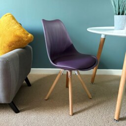 "Fusion Living Soho Aubergine Purple Plastic Dining Chair with Pyramid Light Wood Legs "