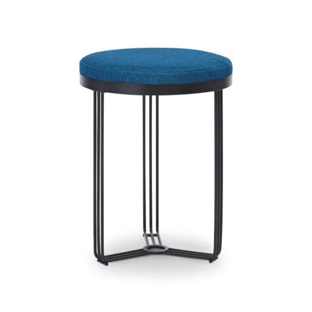 Gillmore Deco - Small Circular Side Table With Blue Upholstered Top and Black Powder Frame Table Top Finish: Blue, Frame Colour: Black Powder