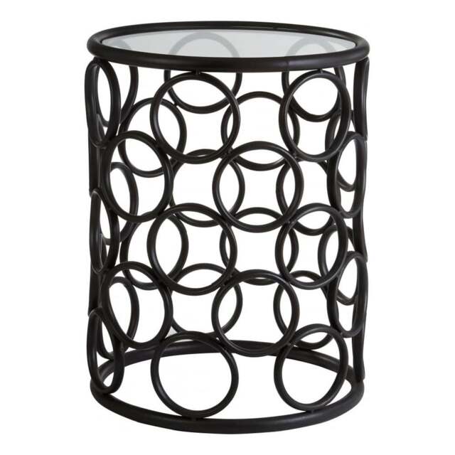 "Fusion Living Black Metal Circles Side Table with Glass Top "