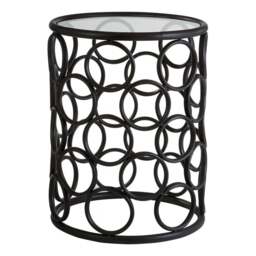 "Fusion Living Black Metal Circles Side Table with Glass Top "