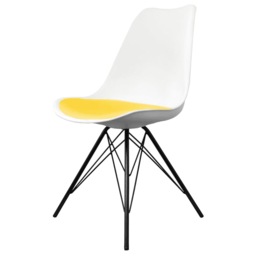 "Fusion Living Soho White and Yellow Dining Chair with Black Metal Legs "