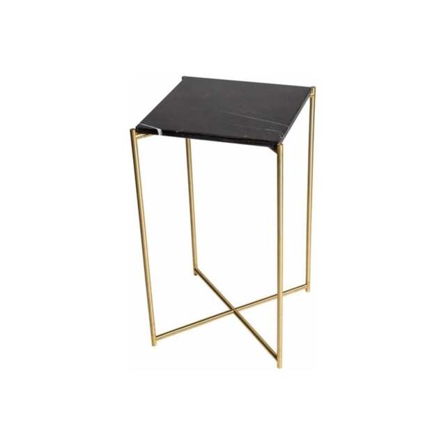"Gillmore Black Marble Square Lamp Table with Brass Cross Base "