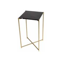 "Gillmore Black Marble Square Lamp Table with Brass Cross Base "