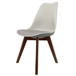 "Fusion Living Soho Light Grey Plastic Dining Chair with Squared Dark Wood Legs - interlock "