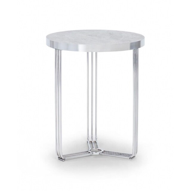 Gillmore Deco - Small Circular Side Table With Pale Stone Top And Polished Chrome Table Top Finish: Pale Stone, Frame Colour: Polished Chrome