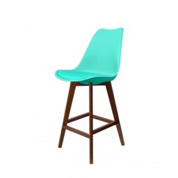 "Fusion Living Soho Aqua Blue Plastic Bar Stool with Dark Wood Legs "