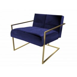 Gillmore Luxe - Upholstered Dark Blue Velvet Armchair With Brushed Brass Frame Frame Colour: Brushed Brass, Seat Colour: Dark Blue