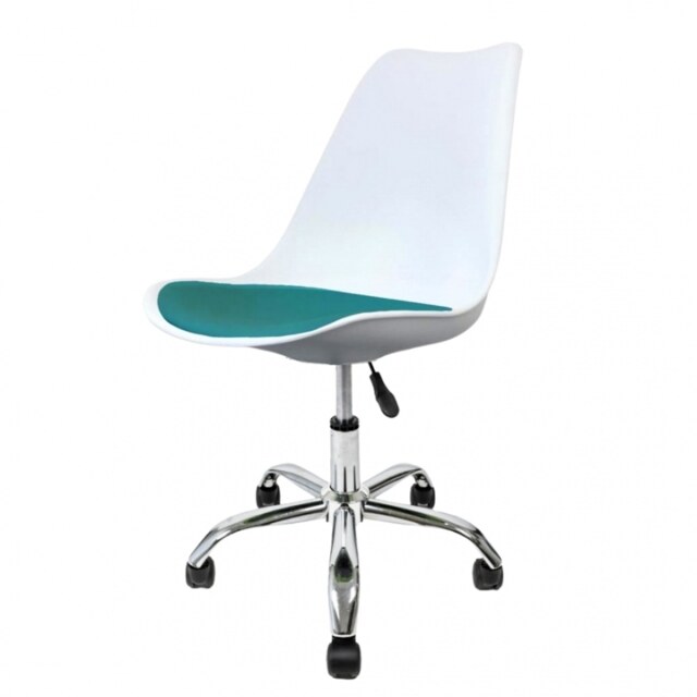 "Fusion Living Soho White and Teal Plastic Desk Chair with Swivel Base "