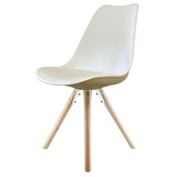 "Fusion Living Soho Vanilla Plastic Dining Chair with Pyramid Light Wood Legs "