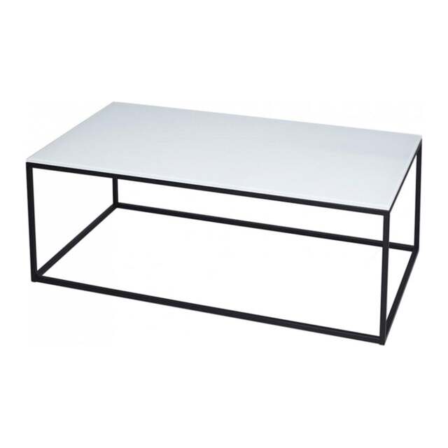 "Gillmore White Glass and Black Metal Contemporary Rectangular Coffee Table "
