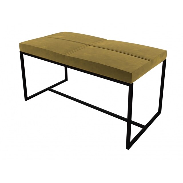 Gillmore Luxe - Upholstered Mustard Yellow Velvet Large Stool With Matt Black Frame Frame Colour: Matt Black, Seat Colour: Mustard Yellow