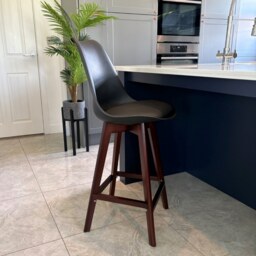 "Fusion Living Soho Black Plastic Bar Stool with Dark Wood Legs "