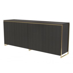 Gillmore Luxe - Four Door Sideboard In Black Stained Oak With Brushed Brass Frame Frame Colour: Brushed Brass, Unit Colour: Black Stained Oak