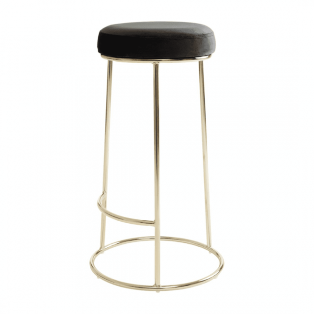 "Fusion Living Luxe Black Velvet Barstool With Gold Metal Legs "