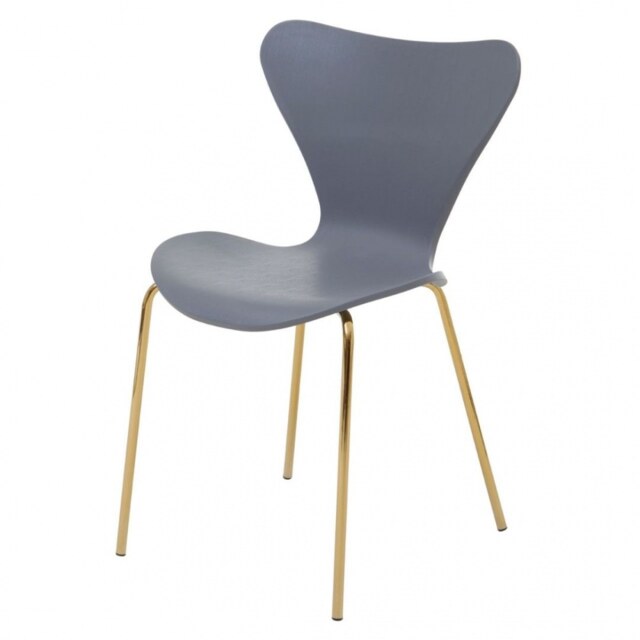 "Fusion Living Luxe Grey Plastic Moulded Dining Chair With Gold Metal Legs "