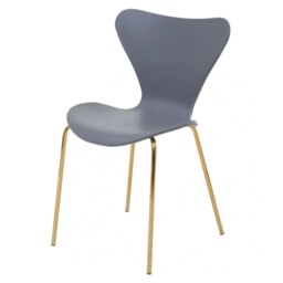 "Fusion Living Luxe Grey Plastic Moulded Dining Chair With Gold Metal Legs "