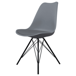 "Fusion Living Soho Dark Grey Plastic Dining Chair with Black Metal Legs "