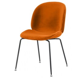 "Fusion Living OUTLET Luxurious Orange Velvet Dining Chair with Black Metal Legs "