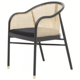 "Fusion Living OUTLET Eco-Friendly Rattan And Velvet Black Armchair With Gold Tip Legs "