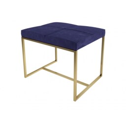 Gillmore Luxe - Upholstered Dark Blue Velvet Small Stool With Brushed Brass Frame Frame Colour: Brushed Brass, Seat Colour: Dark Blue