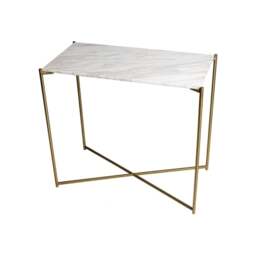 "Gillmore White Marble Small Console Table with Brass Cross Base "
