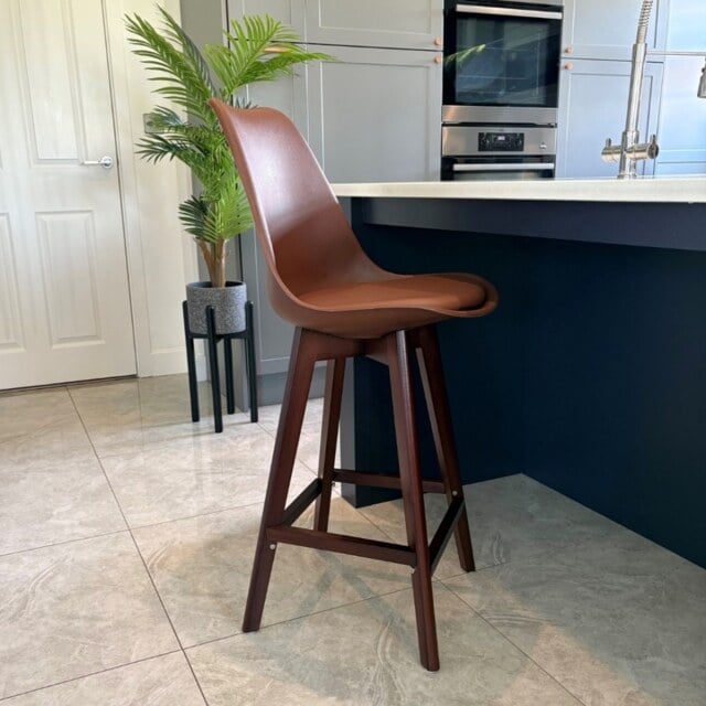 "Fusion Living Soho Chocolate Brown Plastic Bar Stool with Dark Wood Legs "