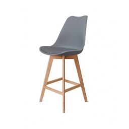 "Fusion Living Soho Dark Grey Plastic Bar Stool with Light Wood Legs "