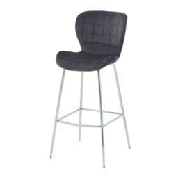 "Fusion Living Quilted Grey Velvet Barstool with Chrome Metal Legs "