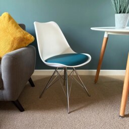 "Fusion Living Soho White and Teal Dining Chair with Chrome Metal Legs "
