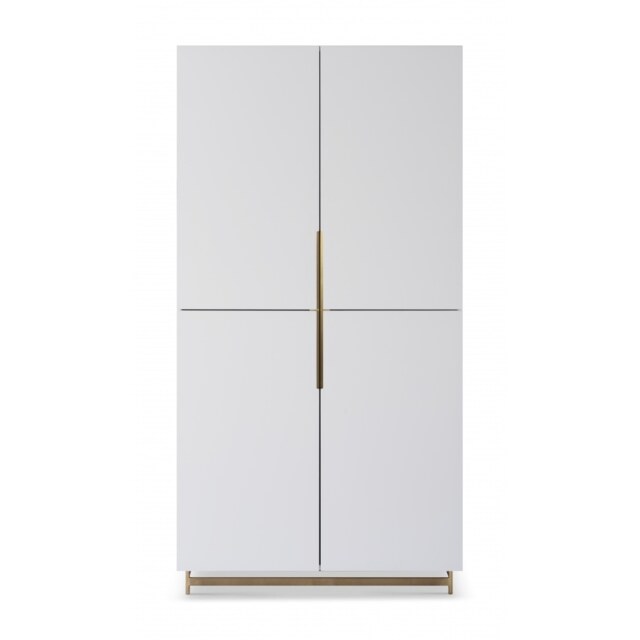 Gillmore Sleek - Contemporary Wardrobe In White With Brass Frame And Accents Frame/Handle Colour: Brass, Unit Colour: White