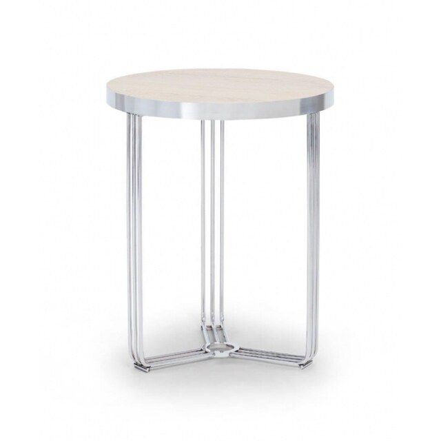 Gillmore Deco - Small Circular Side Table With Pale Wood Top and Polished Chrome Frame Table Top Finish: Pale Wood, Frame Colour: Polished Chrome