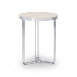 Gillmore Deco - Small Circular Side Table With Pale Wood Top and Polished Chrome Frame Table Top Finish: Pale Wood, Frame Colour: Polished Chrome