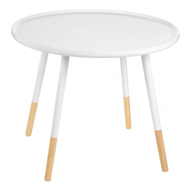 "Fusion Living White Circular Large Side Table with Beech Tipped Legs "